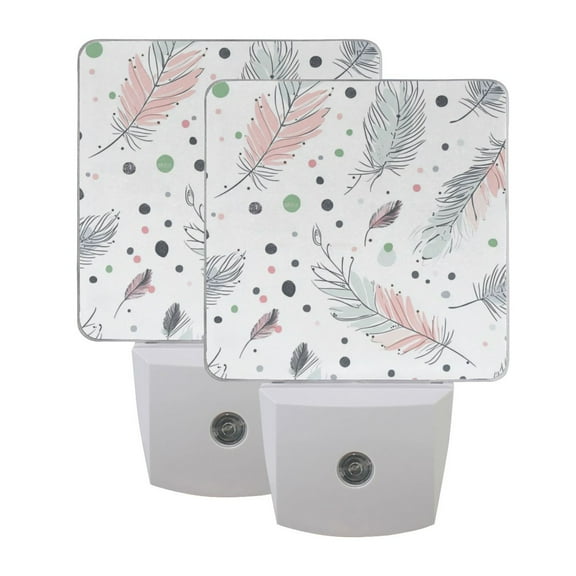Night Light LED Dusk to Dawn Night Lamp Auto Sensor Plug-in Nightlight for Bedroom Bathroom Nursery Hallway Kitchen Feathers Pattern, 2Pack