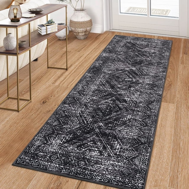 Gaderth 2x6 Kitchen Runner Rug, Non Slip Washable Rug for Bedroom, Modern Geometric Distressed Diamond Farmhouse Carpet, Low Pile Soft Stain Resistant Floor Rug for Office Nursery