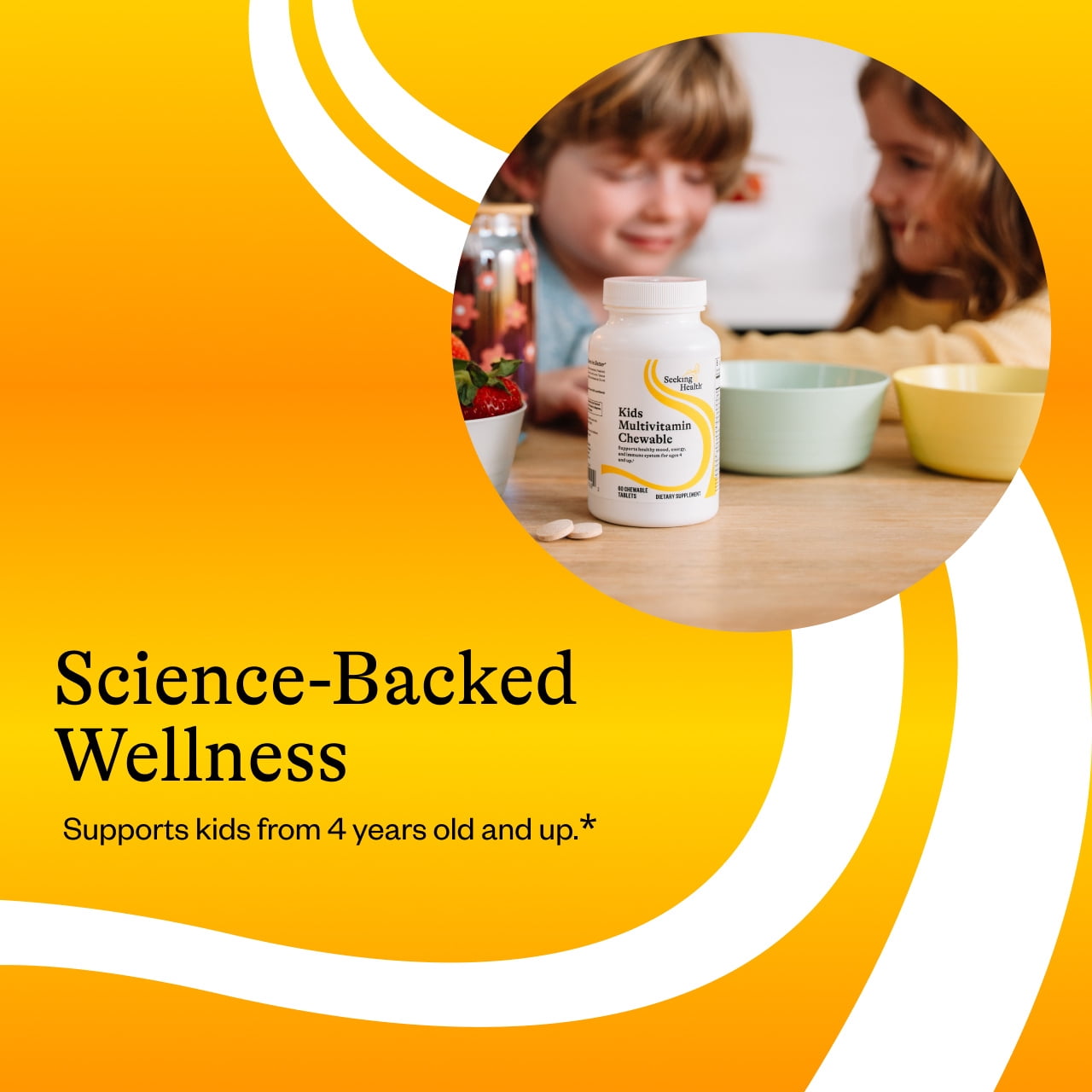 Seeking Health Kids Multivitamin Chewable, Formulated for Children’s Health, with L-5-MTHF L-Methylfolate , B12, Riboflavin, Vitamin A, Vegetarian (60 Chewable Tablets)*