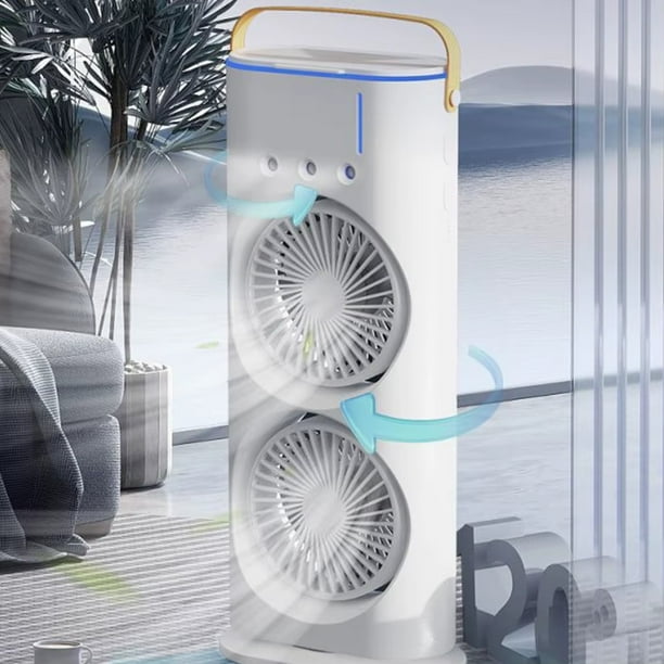 AIRE ACONDICIONADO CON CARGA USB, PORTÁTIL, 3 BOQUILLAS, HUMIDIFICACIÓN Y LUZ LED