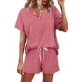 thumbnail image 2 of MSJUHEG Shorts Set,Workout Sets for Women Shorts,Shorts for Women,Wide Leg Jumpsuits for Women,Two Outfits For Sets Button Down Top Shorts Set Sweatsuits With Pockets,Women's Jumpsuits Hot Pink L, 2 of 8