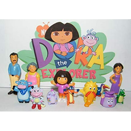 Dora Adventure Set - Nickelodeon Dora The Explorer Deluxe Figure Set Toy Playset of 12 with Dora, Boots, Tico, Troll, Parents, Grandma and More!