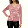 thumbnail image 4 of Cadancy Womens Sequin Top Sparkly Velvet V Neck Long Sleeve Shirts Pullover Tunic Tops Fashion Dressy Evening Party Night Out Concert Glitter Outfits, 4 of 6