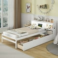 thumbnail image 4 of Costway Twin Size Bed Frame with LED Light & Power Outlet Bookcase Headboard Drawers White, 4 of 10