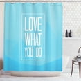 thumbnail image 1 of Love What You Do Shower Curtain, Modern Design Words in Rectangular Frame Polygonal Mountains Background, Fabric Bathroom Set with Hooks, 69W X 84L Inches Extra Long, Blue White, by Ambesonne, 1 of 3