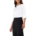 thumbnail image 4 of Blusa de satén INSPIRE CHIC para mujeres, casual elegante, cuello barco, manga 3/4, camisa de trabajo, L blanca, 4 of 6