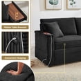 thumbnail image 3 of 68" Double Chaise Lounges Indoor, Chenille Upholstered Loveseat Sofa Bed with Charging Station, Hidden Table Armrests and Storage Ottomans for Living Room, Black, 3 of 8