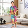 thumbnail image 6 of FORMRS Onesies Pajama for Adults Unisex Hoodie Winter Jumpsuit One Piece Sleepwear, Sizes S-2XL, Vibrant Leaves Pattern, 6 of 7