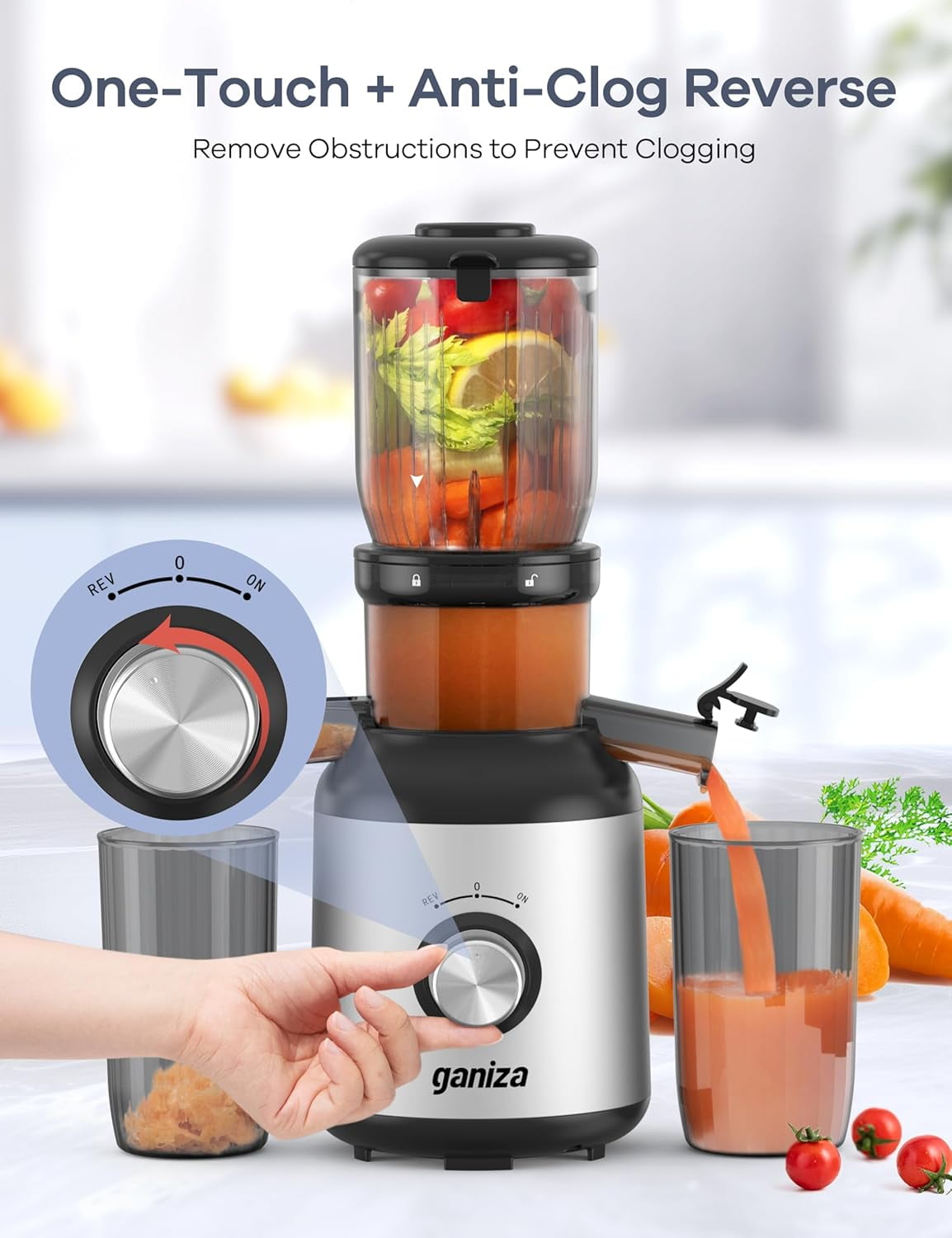 Cold Press Juicer 4.3 Inch Compact Masticating  with 3 Filters One-Touch Quiet Operation  Silver