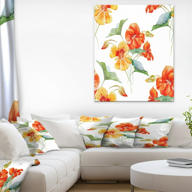 Motif de Fleur de Capucine à l'Aquarelle - Impression d'Art Floral sur Toile