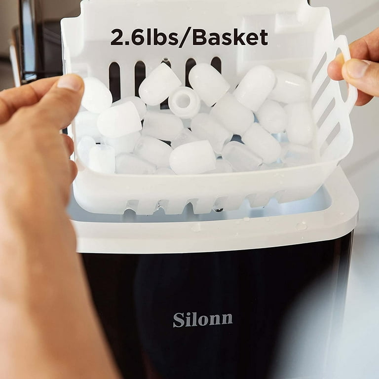  Silonn Ice Maker Countertop, Stainless Steel Portable Ice  Machine with Carry Handle, Self-Cleaning Ice Makers with Basket and Scoop,  9 Cubes in 6 Mins, 26 lbs per Day : Industrial & Scientific