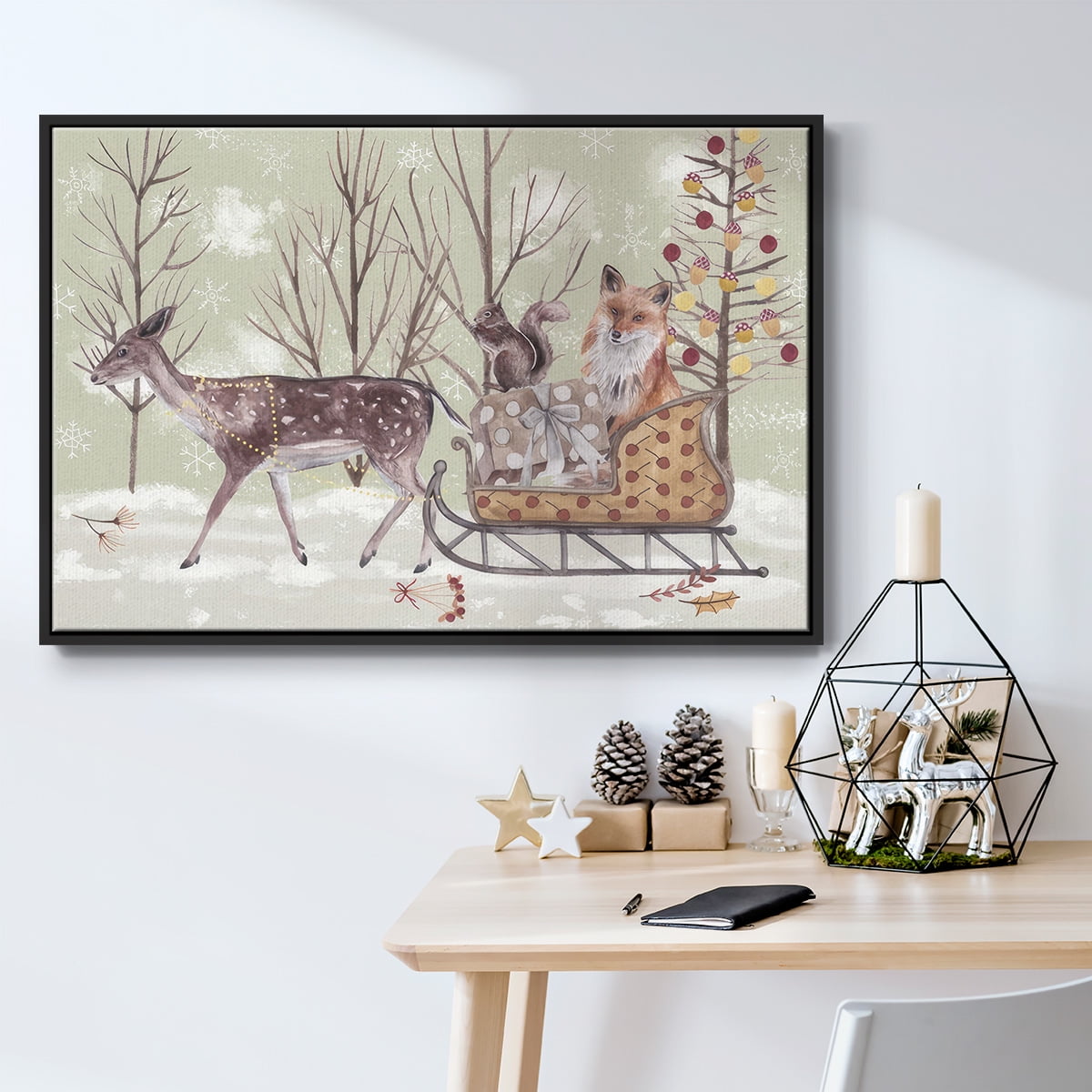 Christmas Time Collection A - Framed Gallery Wrapped Holiday Canvas - 27 x 41 - Black Frame