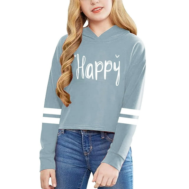 Hfolob Chandail à Capuche pour Filles Imprimé Graphique Lettre Chandail Manches Longues Décontracté Doux