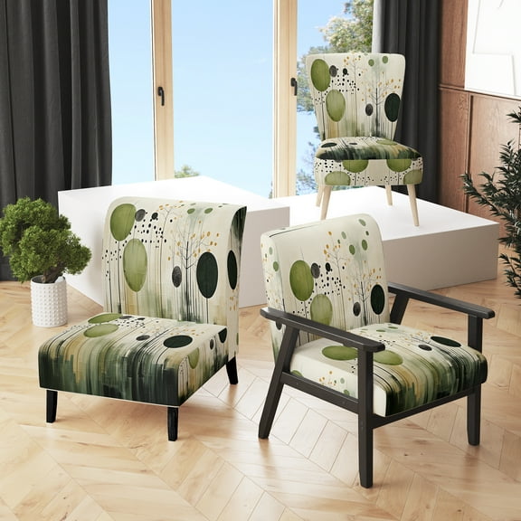Designart "Green Beige Modern Scandinavian Charm I" Green Modern-Scandinavian Upholstered Accent Chair - Scandinavian Arm Chair For Bedroom