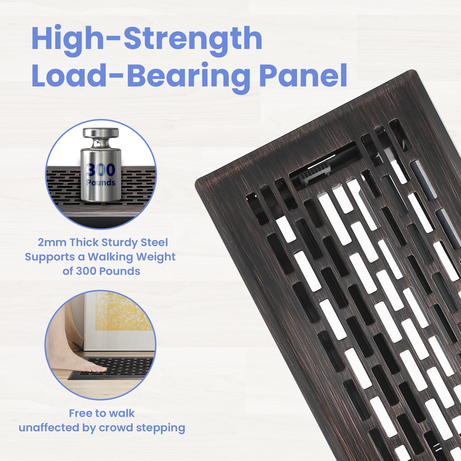 4x14 Inches B Pack Heavy Duty Walkable Floor Register Easy Adjust Air Supply Lever Floor Vents - Boston Design - Vent Cover for Home Floor - Oil Rubbed Bronze
