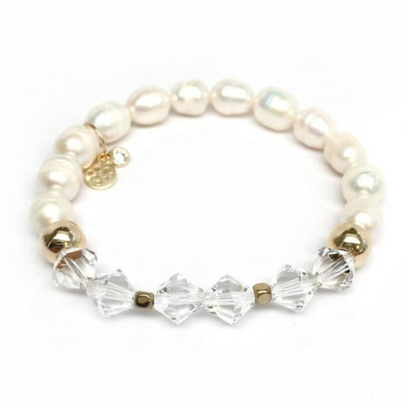 Julieta Jewelry Freshwater Pearl and Crystal Swarovski Crystal Chloe 14kt Gold over Sterling Silver Stretch Bracelet