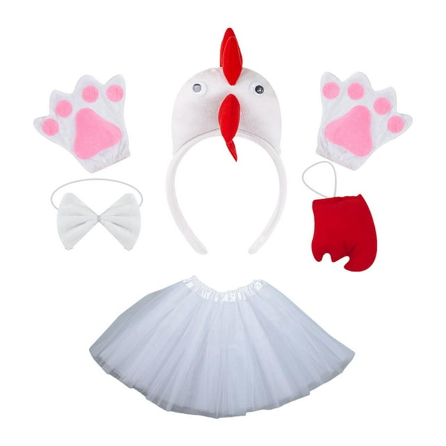 Disfraz de pollo 3D, novedad, 5 piezas/conjunto, falda de lujo, disfraz de animal de granja Blanco