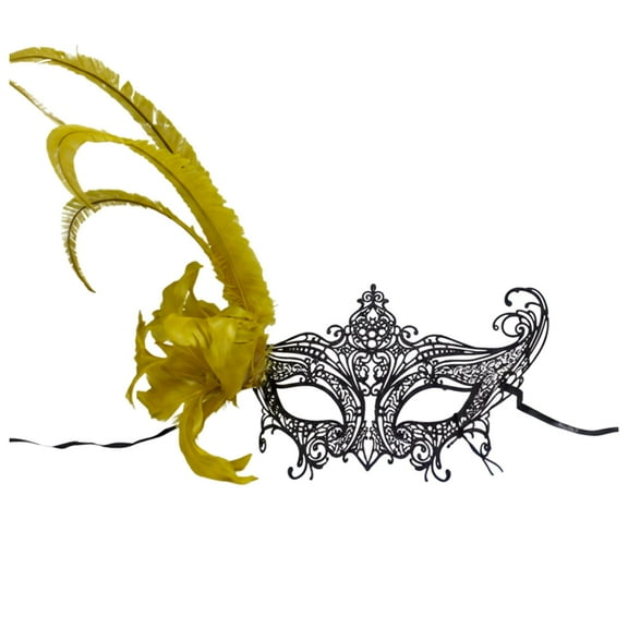 Black Metal Side Feather Masquerade Mask Costume Accessory