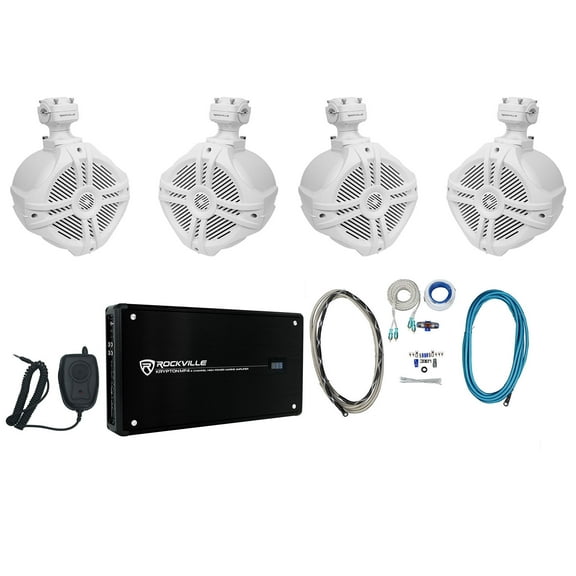 4 Rockville RWB65W 6.5" Marine Wakeboard Speakers 4 Channel Amplifier Amp Kit