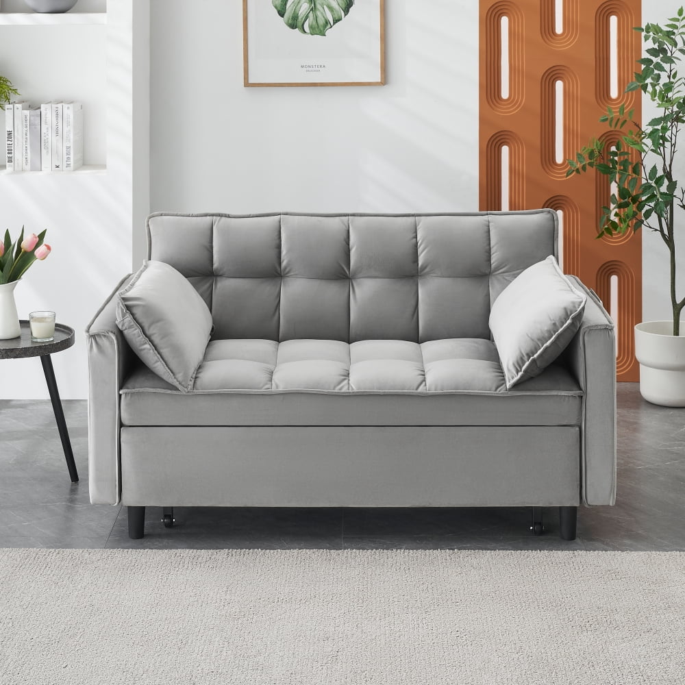 Cozynest 55 Inch Convertible Velvet Sofa Bed 2 Seat Loveseat with Side Pockets for Small Spaces Living Room Bedroom Apartment Guest Room