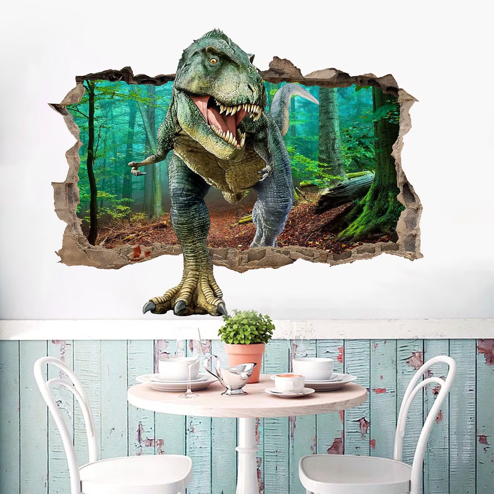 Removable  Dinosaur Wall Stickers Broken 3D Decorative Wall Decals Removable Boys Bedroom Baby Nursery Childrens Wall Decor