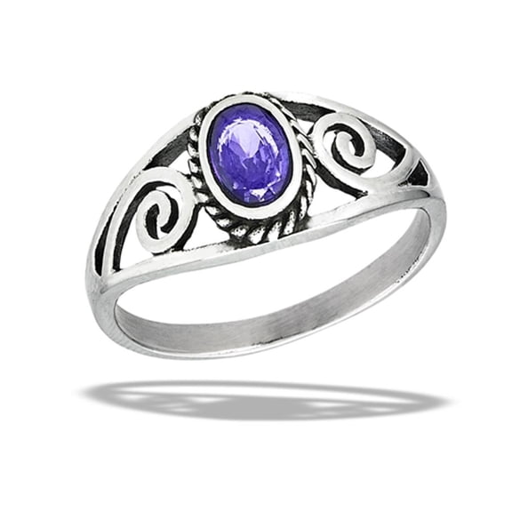 Simulated Amethyst Bali Swirl Ring Stainless Steel Band Purple Cubic Zirconia Jewelry Female Size 6
