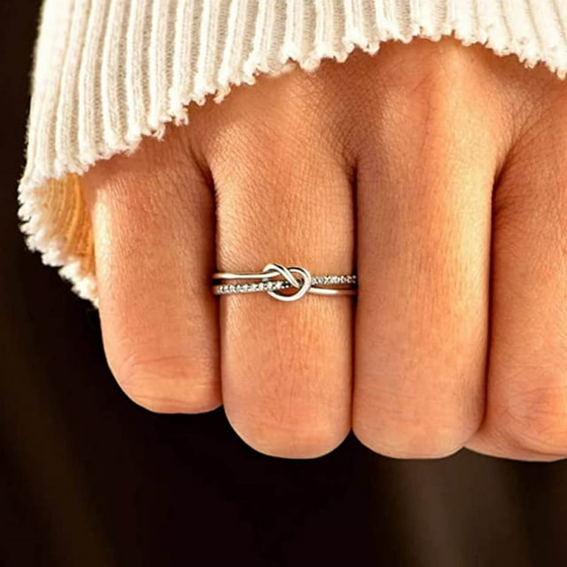 Xihbxyly Anillo de Compromiso con Forma de Corazón de Diamantes de Doble Capa para Mujer, Ideal para Bodas, Cumpleaños, San Valentín, Etc.