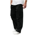thumbnail image 2 of Tdoqot Mens Cargo Pants Relaxed Fit- Casual Elastic Waist Wide Leg Stretch Drawstring Work Pants Black, 2 of 8