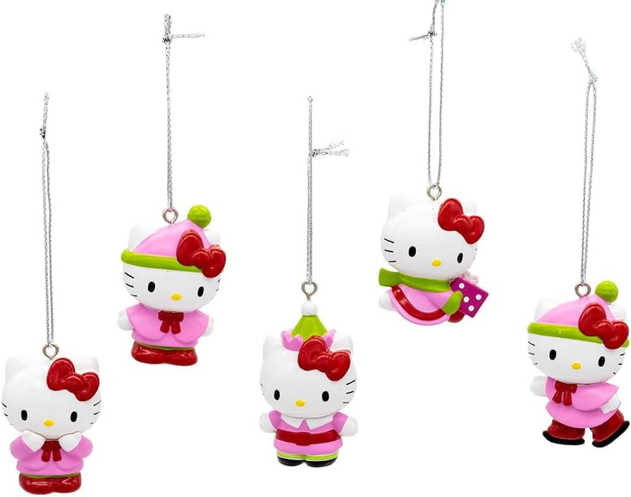 New Kurt Adler 5-Piece Set of Hello Kitty Miniature Christmas Ornaments