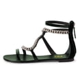 thumbnail image 3 of FSJ Women Classic Round Open Toe Sandals Thin Strap Studded S Metal Chain Flats Ankle Strap Back Zipper Casual Summer Shoes Size 8 Green, 3 of 4