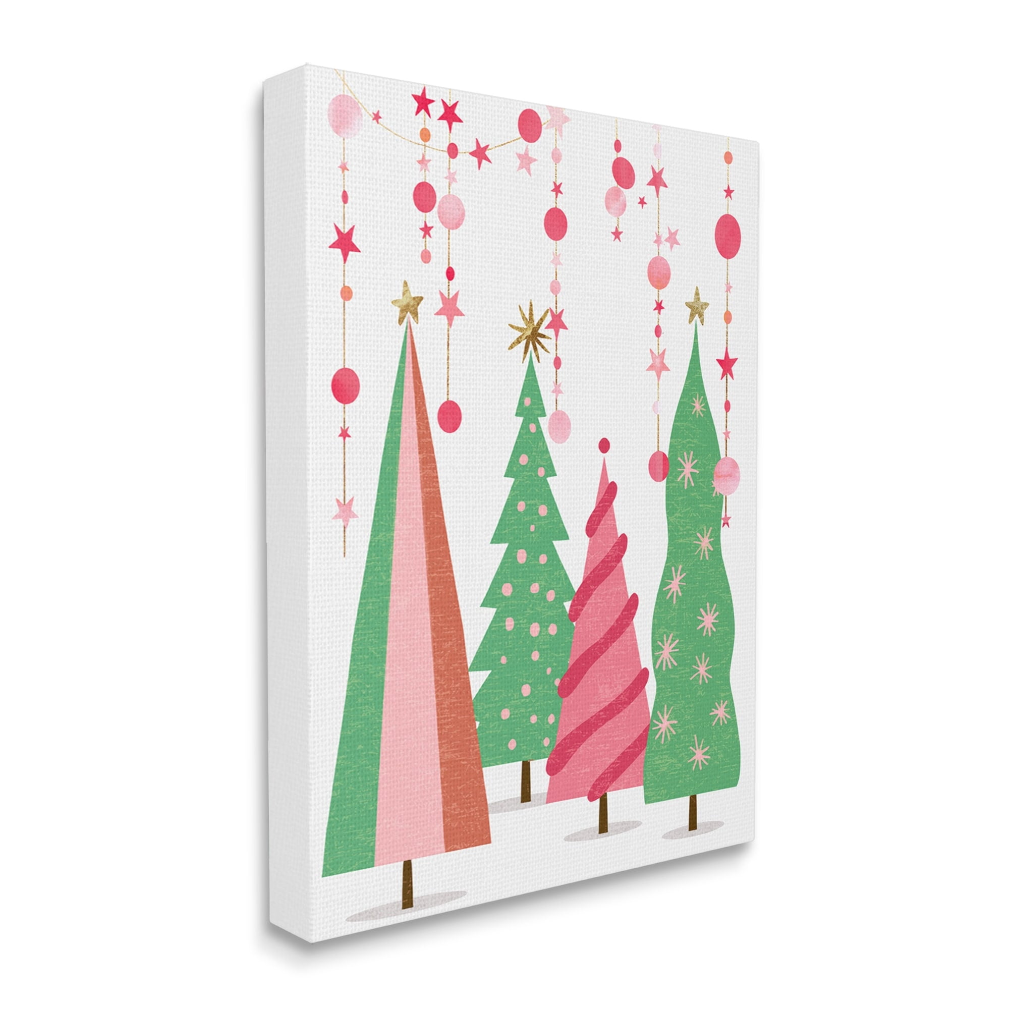 Stupell Industries Pink & Green Christmas Trees Holiday Painting Gallery Wrapped Canvas Print Wall Art