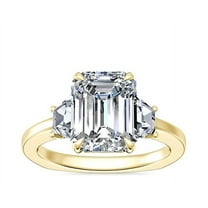 1.00 Carat Brilliant Emerald Cut Natural Diamond Three Stone Beautiful Ring for Engagement Solid 14K Yellow Gold Size 9