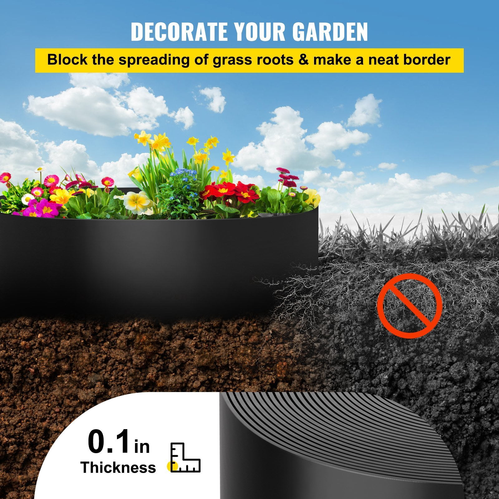 Recycled HDPE Landscape Edging, 10-Inch Depth x 80-Ft Coiled Border, Flexible Lawn & Garden Barrier, Black – Weed Control
