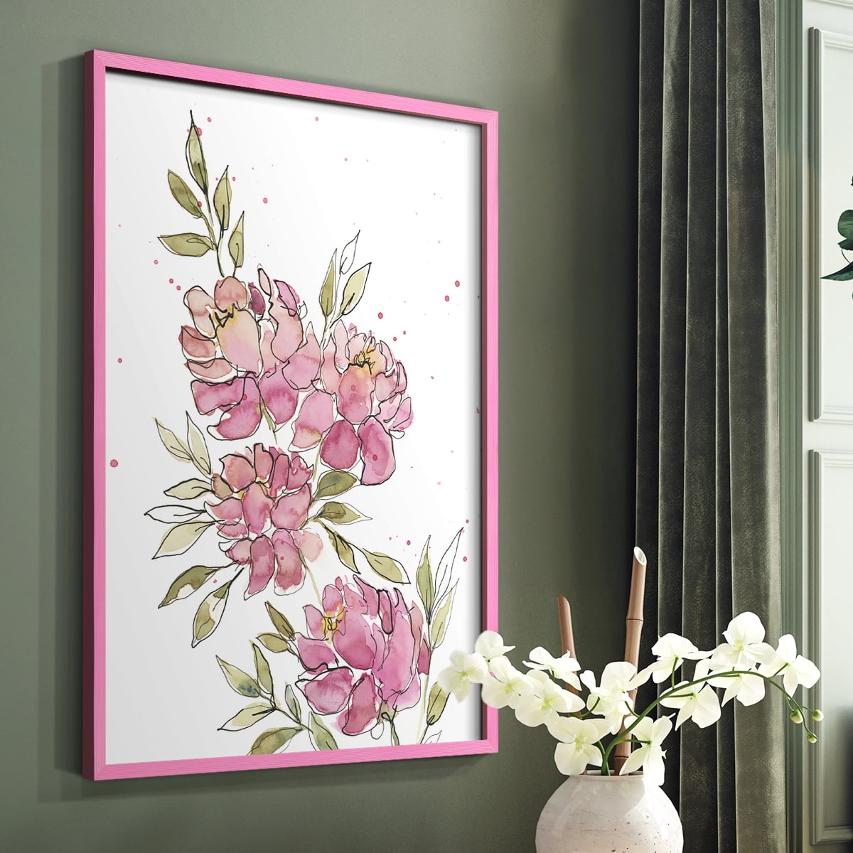 Watercolor Blooms I Framed Print in Pink Solid Wood 8 x 10 Framed Print
