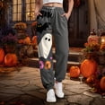 thumbnail image 5 of Women Halloween Pajamas Pants Cute Pumpkin Ghost Print Drawstring Wide Leg Pj Bottoms Holiday Loose Casual Sleepwear(Grey,S), 5 of 7