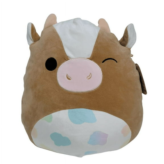Squishmallows Official Kellytoys Plush 14 Inch Griella the Brown Cow Easter Edition Rainbow Belly Ultimate Soft Plush Stuffed Toy