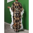 thumbnail image 3 of OYYN Women's Floral Print Kaftan Maxi Dresses Crew Neck Batwing Sleeves Tie Waist Modest Ruffle Edge Abaya Dresses, 3 of 4
