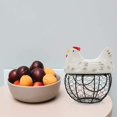 thumbnail image 3 of Metal Mesh Egg Basket Ceramic Farm Chicken Top for Food Storage Container (White), 3 of 5