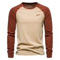 thumbnail image 2 of lkfuzj Men Casual Solid Color Long Sleeve Round-Neck Blouses Shirts 2024 New Trendy Mens Regular Fit Dress Shirt Soft Tops For Men Khaki, 2 of 4