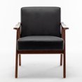 thumbnail image 3 of MIKIBAMA Mid-Century Modern Chair with Solid Wood Frame, Accent Chair Extra-Thick Backrest, Black PU, 3 of 10