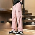 thumbnail image 5 of Men's Wide-Leg Cargo Pants - Drawstring Waist & Adjustable Cuffs for Streetwear & Casual Outfits Pink L, 5 of 5