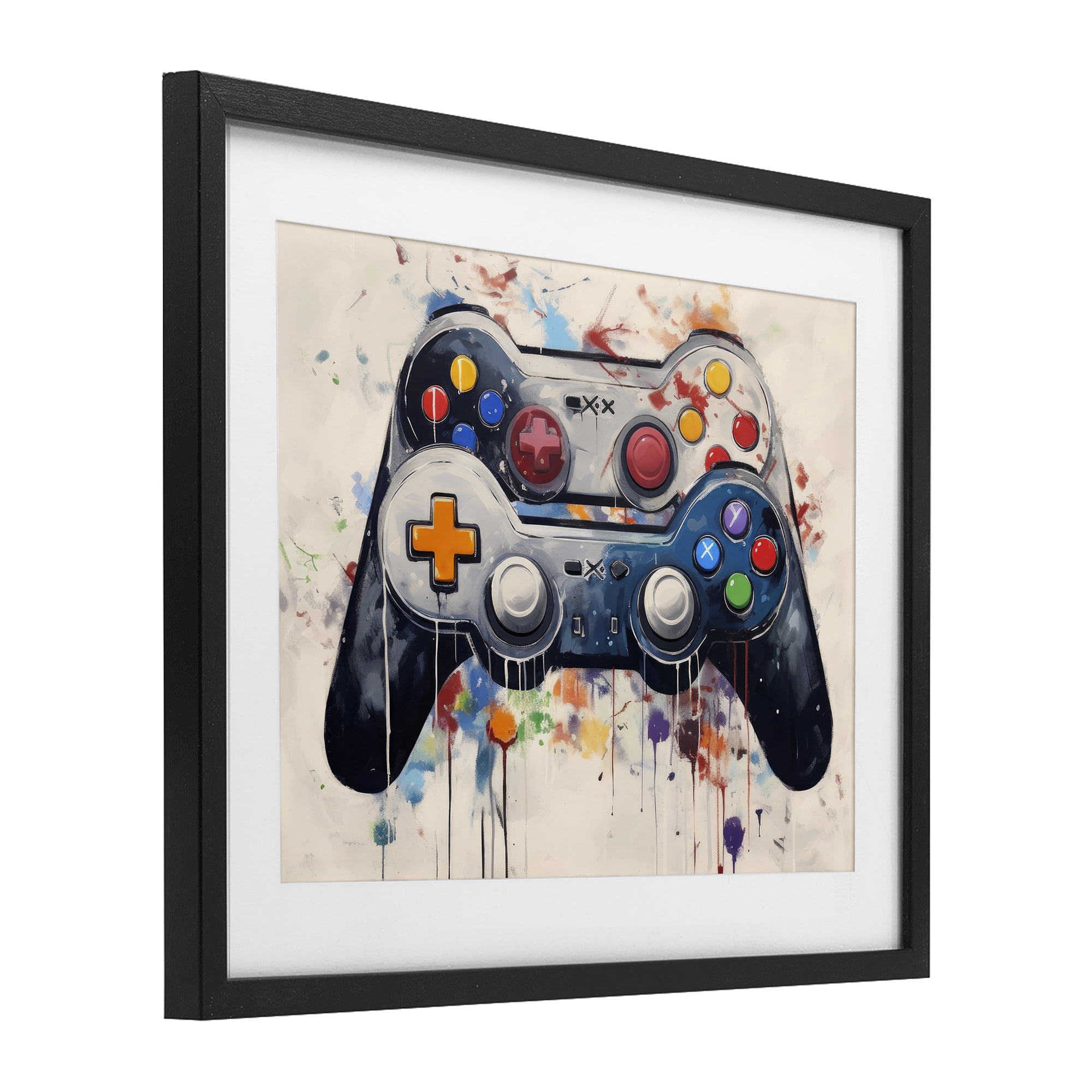Stupell Industries Joystick Journeys Controller Duo Black Framed Print Under Glass, design by Lazar Studio