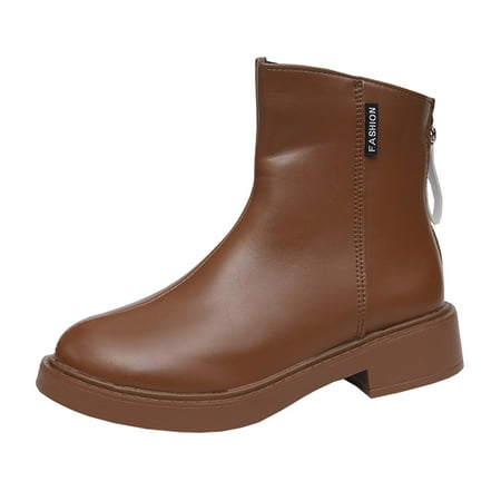 

ZIZOCWA Womens Casual Shoes With Arch Support Womens Leather Boots High Fashion Autumn Women Ankle Boots Thick Sole Middle Heel Thick Heel Solid Color Back Zipper Casual Style Short Women Boot