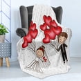 thumbnail image 4 of Wedding Soft Flannel Fleece Throw Blanket, Funny Cartoon Style Newlyweds with Heart Shaped Balloons Dots Happiness, Cozy Plush for Indoor and Outdoor Use, 50" x 70", Red White Black, by Ambesonne, 4 of 5