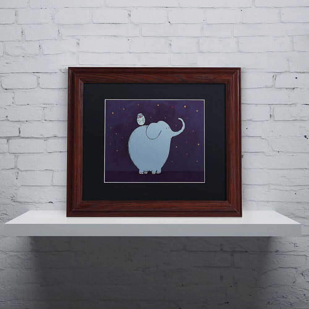 Carla Martell 'Owl and Elephant' Black Matted Framed Art