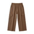 thumbnail image 5 of Xaqiouau Girls Cargo Pants Wide Leg Loose Fit Elastic Waist Casual Trousers with Side Pockets Kids Streetwear Full Length Pants School Daily Wear Brown 10-11Years, 5 of 9