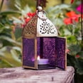 thumbnail image 2 of In the Breeze 9203 — Purple Mini Square Tealight Lantern — Moroccan-Style Boho Chic Tealight Glass and Metal Tabletop Lantern, 2 of 4