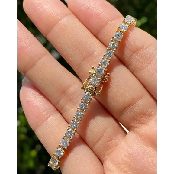 Wedding Women's Tennis Link Bracelet 4MM 10Ct Round Cut Simulated Diamond 14K Yellow Gold Plated 925 Sterling Silver 7"