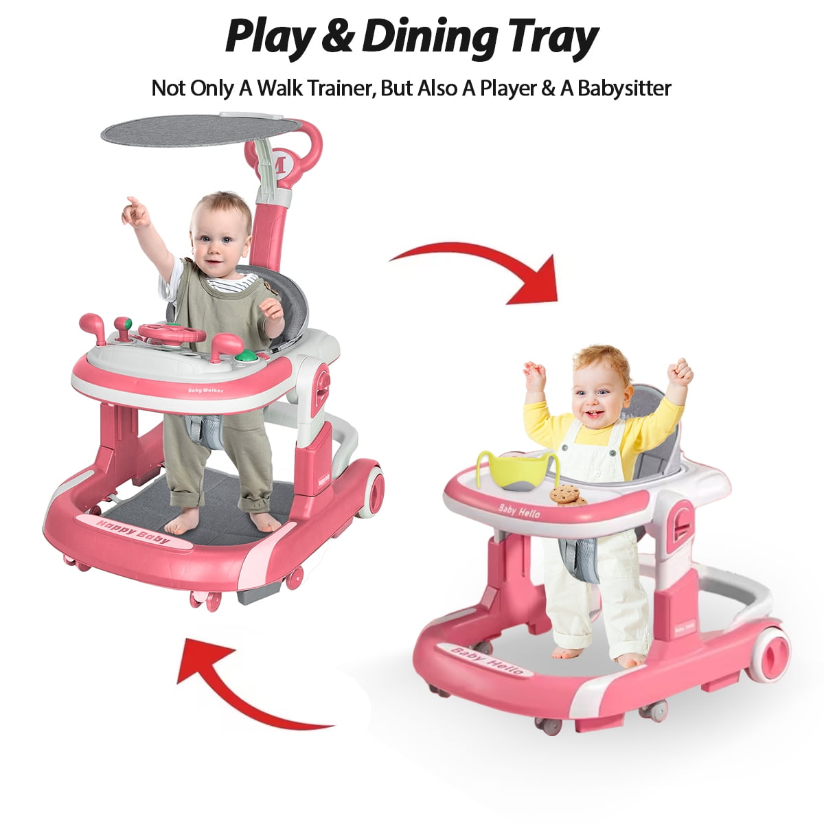 GIATUEE Foldable Baby Walker with Wheels, Infant Walker for Babies Boys Girls, Adjustable(Pink)