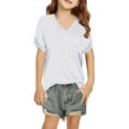 thumbnail image 2 of FASHOFT Girls Shirts Plus Size V Neck Pocket Rolled Edge Short Sleeve Top Loose Relaxed Summer Daily Outdoor Casual Wear Girls Casual Tops White 16-17 Years, 2 of 5